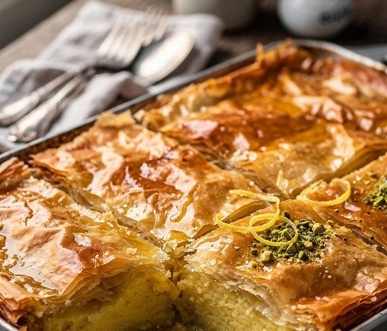 Greek Lemon Semolina Custard Pie With Honey Syrup