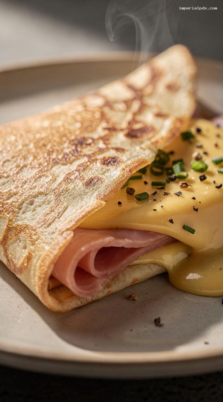 Ham and Gruyère Savory Crepes with Dijon – Closeup