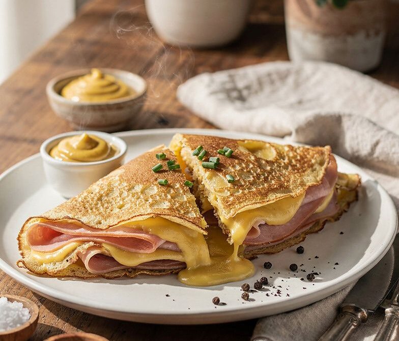 Ham and Gruyère Savory Crepes with Dijon