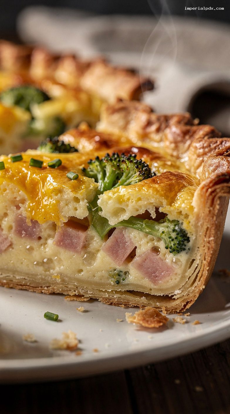 Ham, Cheddar and Broccoli Pie in Flaky Crust – Closeup