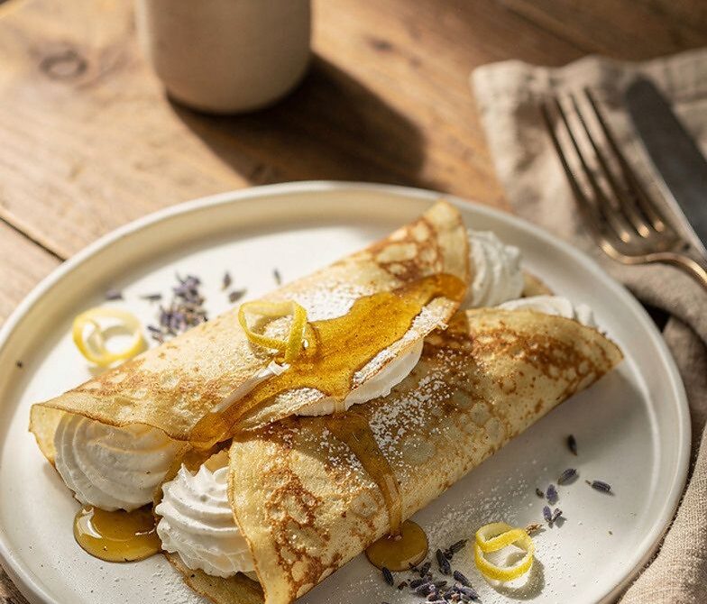Honey Lavender Cream Crepes With Honey Drizzle