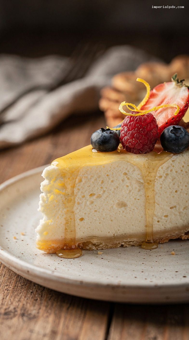Honey Ricotta Pie With Lemon Zest and Vanilla – Closeup