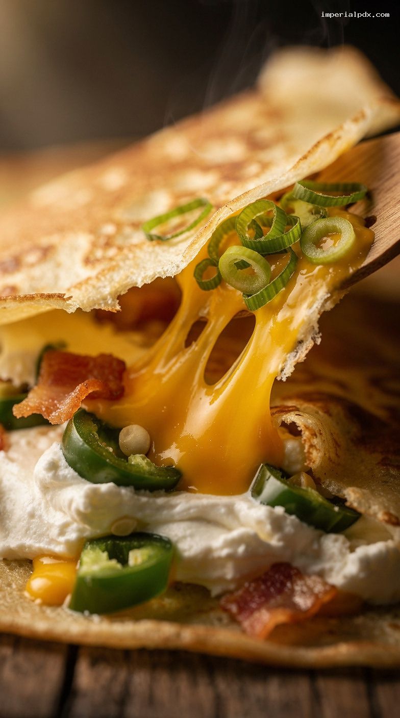Jalapeño Popper Crepes With Bacon and Green Onions – Closeup