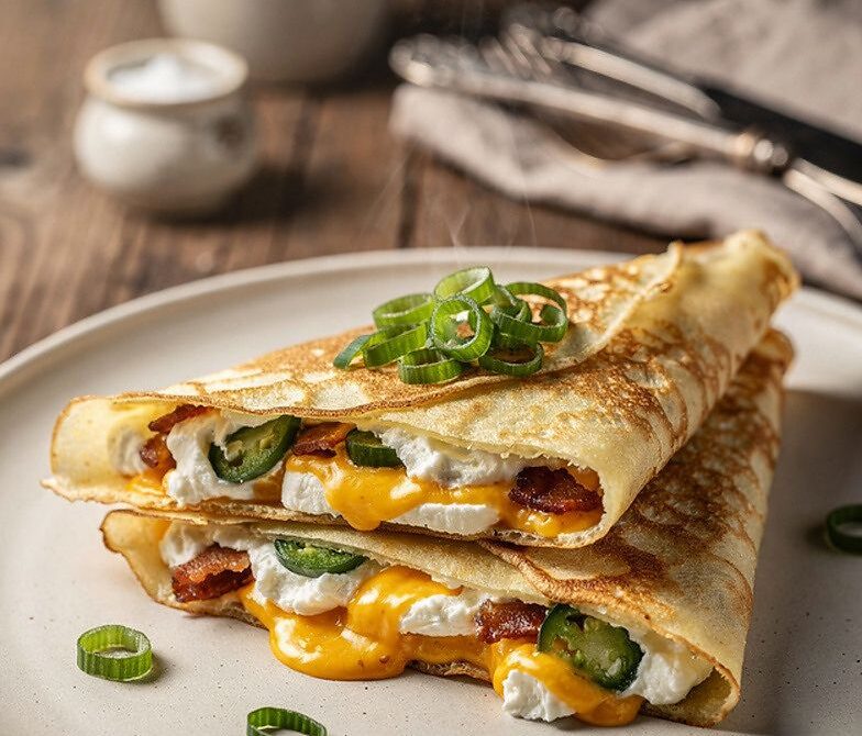 Jalapeño Popper Crepes With Bacon and Green Onions