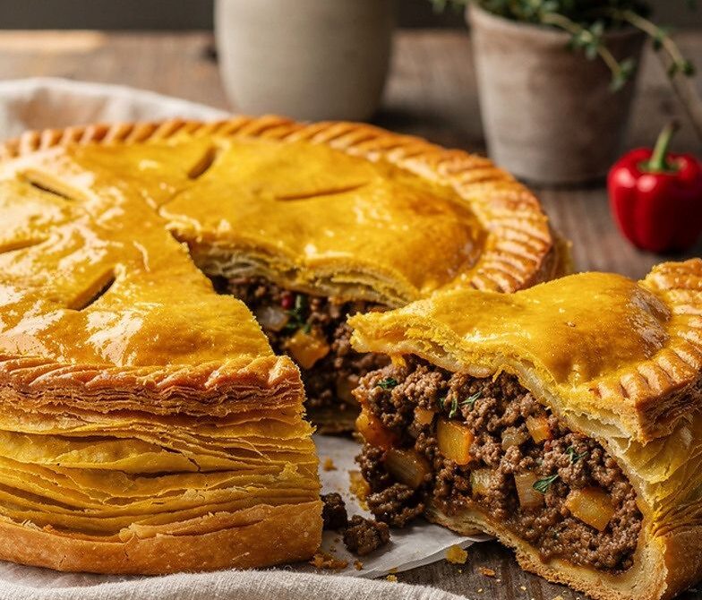 Jamaican Spiced Beef Patty Pie with Flaky Turmeric Crust