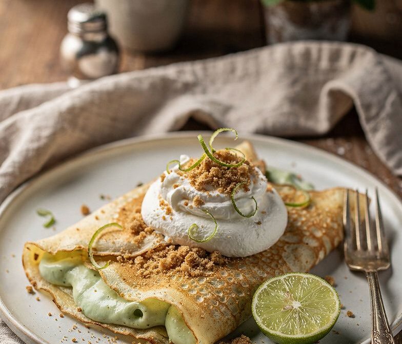 Key Lime Pie Crepes With Graham Cracker Crumbs