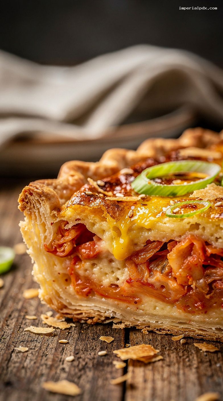 Kimchi Cheddar Custard Pie With Golden Crust – Closeup