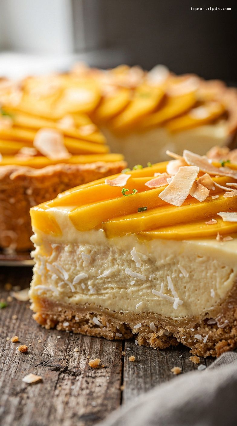 Mango Coconut Cream Pie With Toasted Coconut – Closeup