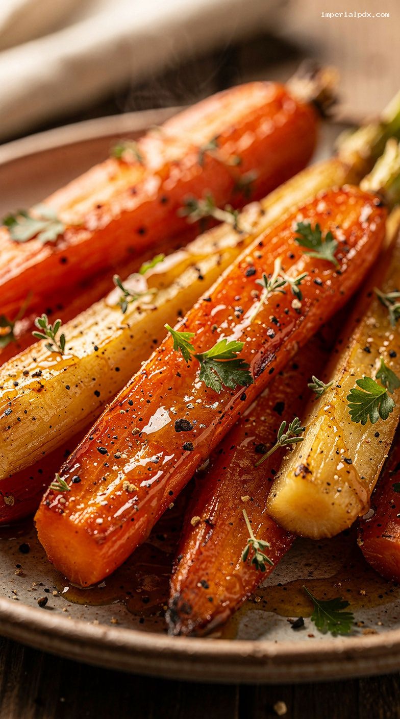Maple-Mustard Glazed Roasted Carrots and Parsnips – Closeup