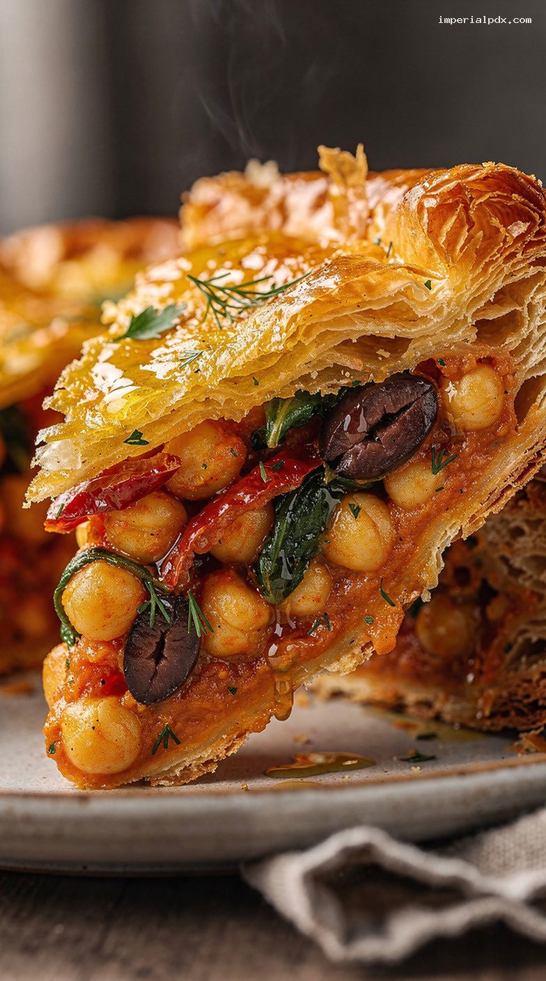 Mediterranean Chickpea and Spinach Pie With Sun-Dried Tomatoes – Closeup