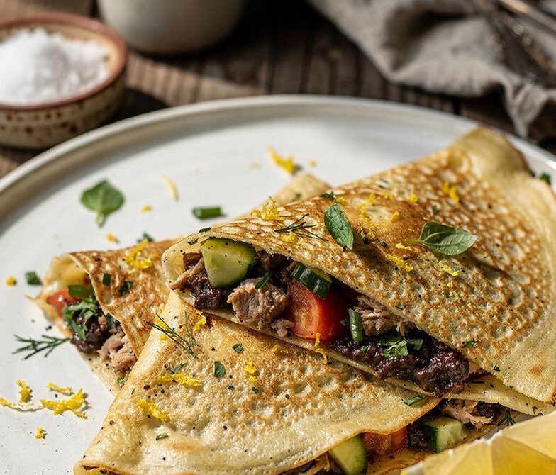 Mediterranean Tuna, Olive, and Lemon Crepes with Herbs
