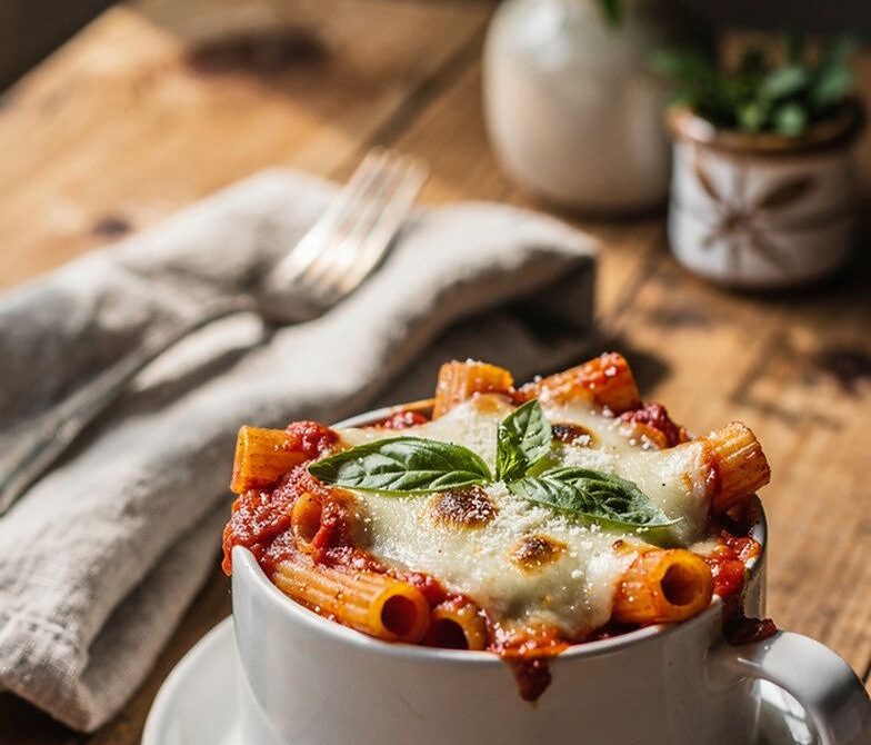 Microwave Baked Ziti Cup With Ricotta and Mozzarella