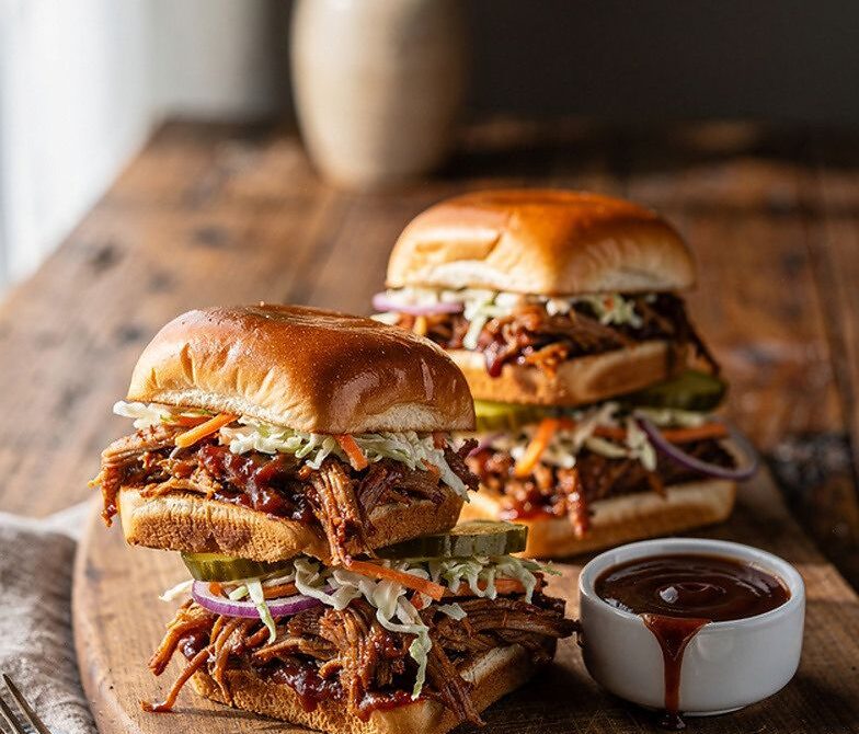 Microwave BBQ Pulled Pork or Jackfruit Sliders with Quick Slaw