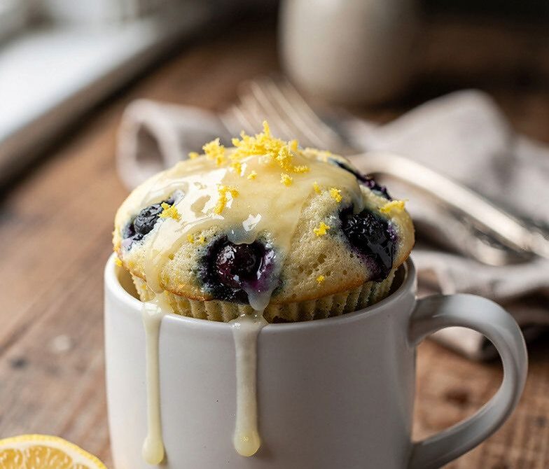 Microwave Blueberry Lemon Mug Muffin With Lemon Glaze