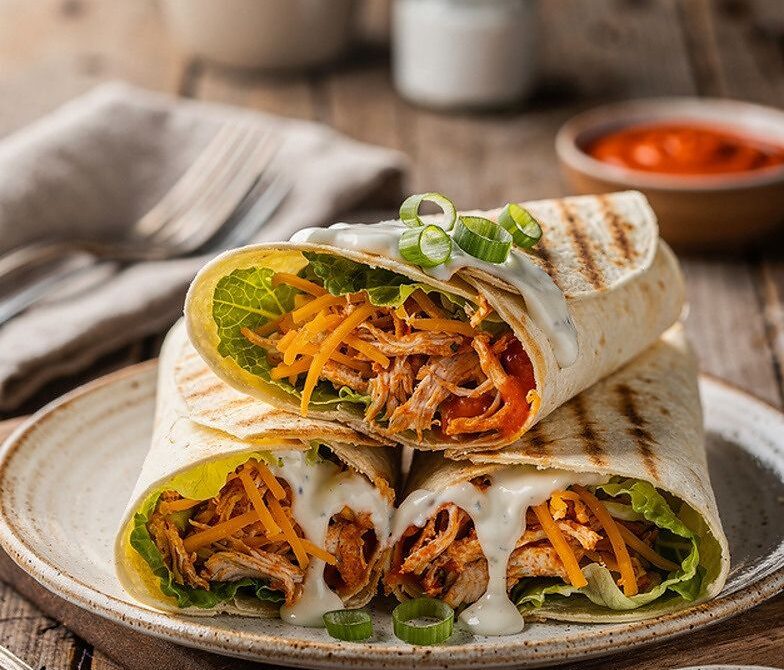 Microwave Buffalo Chicken Wrap With Lettuce, Cheddar, and Ranch