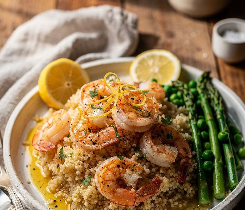 Microwave Butter Garlic Shrimp Over Lemon Couscous