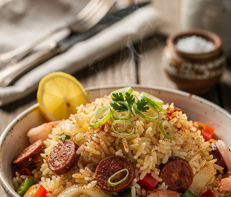 Microwave Cajun Jambalaya Rice Bowl With Sausage and Shrimp
