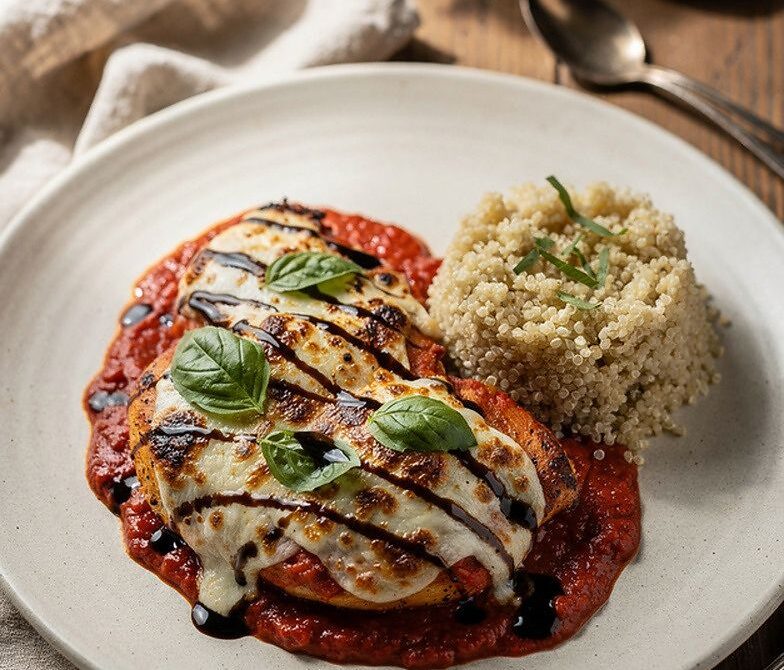 Microwave Caprese Chicken With Marinara, Mozzarella, And Basil