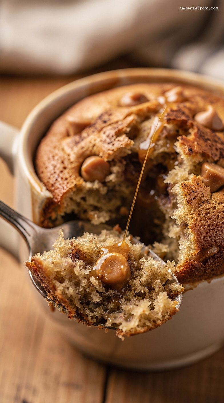 Microwave Caramel Banana Mug Bread with Cinnamon and Vanilla – Closeup