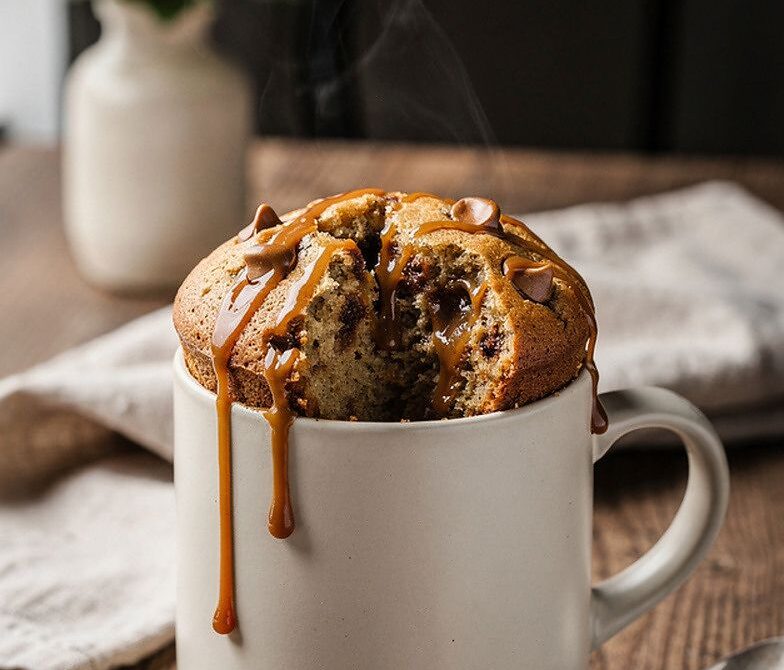 Microwave Caramel Banana Mug Bread with Cinnamon and Vanilla