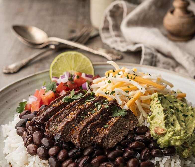 Microwave Carne Asada Burrito Bowl With Lime and Salsa