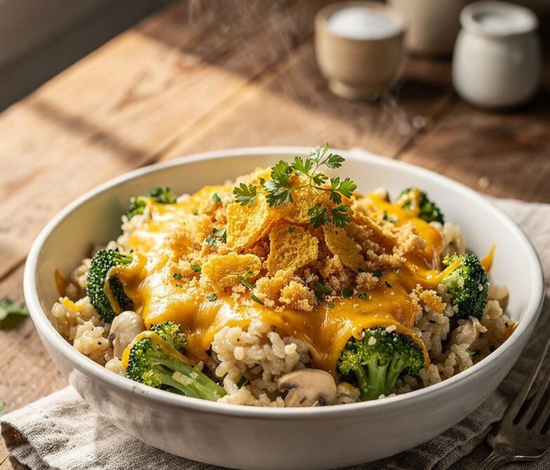 Microwave Cheesy Broccoli Rice Casserole Bowl