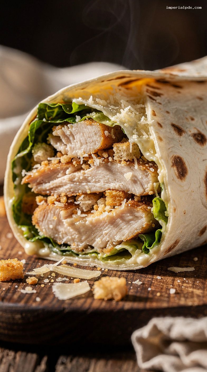 Microwave Chicken Caesar Wrap With Crouton Crunch – Closeup