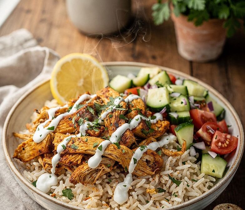 Microwave Chicken Shawarma Rice Bowl With Yogurt Sauce