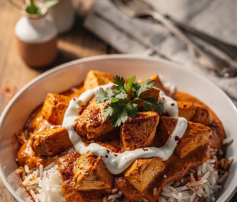 Microwave Chicken Tikka Masala Rice Bowl With Yogurt Swirl