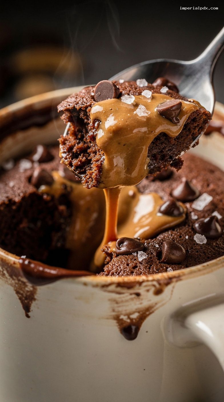 Microwave Chocolate Peanut Butter Lava Mug Cake – Closeup