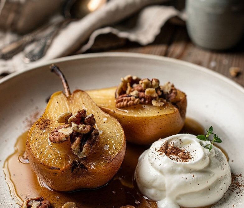 Microwave Cinnamon-Maple Pears With Nuts And Yogurt
