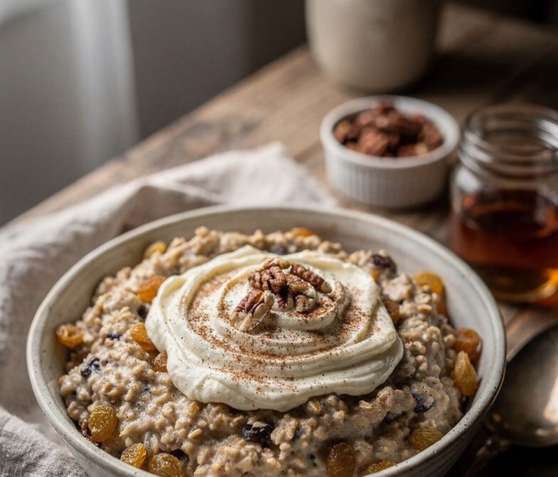 Microwave Cinnamon-Raisin Oatmeal With Cream Cheese Swirl