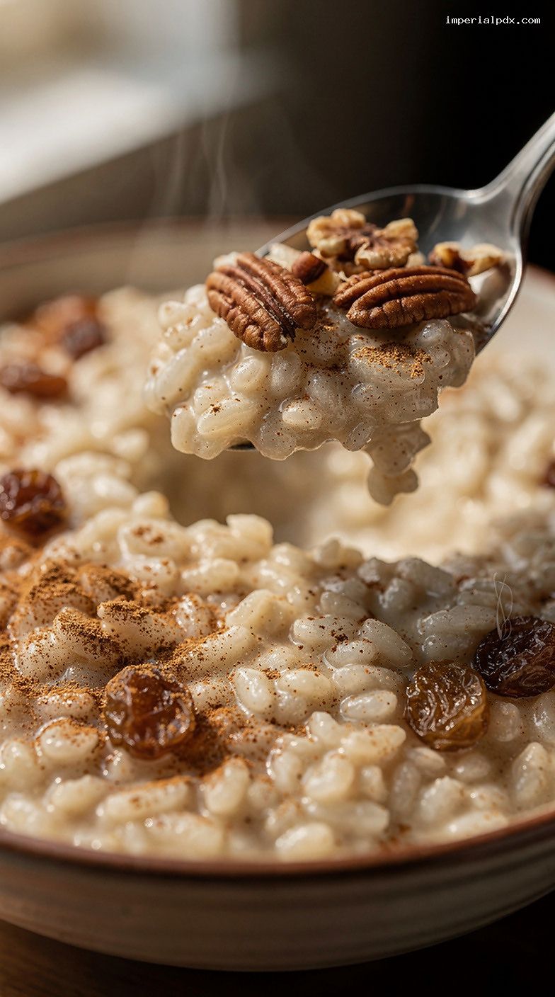 Microwave Cinnamon Rice Pudding With Vanilla and Raisins – Closeup