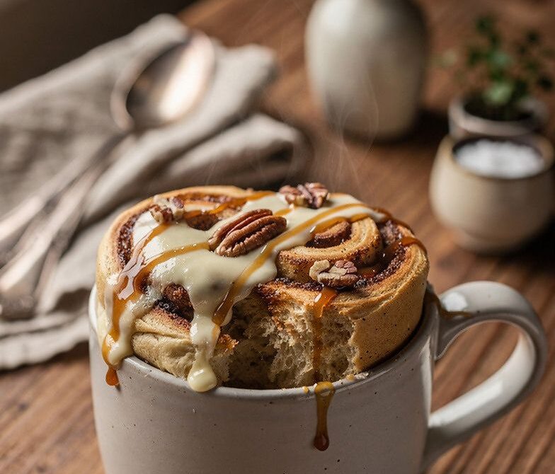 Microwave Cinnamon Roll Mug Bread Pudding With Vanilla Custard