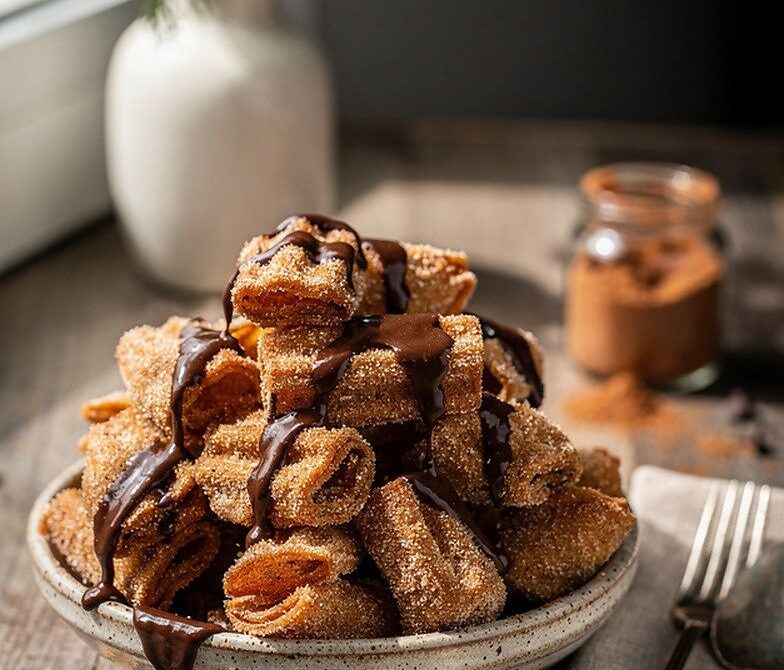 Microwave Cinnamon Sugar Churro Bites with Chocolate Drizzle