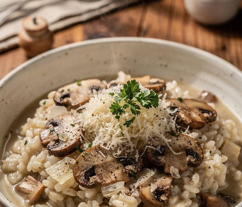 Microwave Creamy Mushroom Rice Bowl With Parmesan and Butter