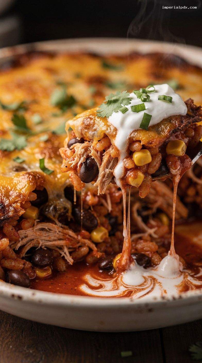 Microwave Enchilada Chicken Rice Bake With Black Beans And Corn – Closeup