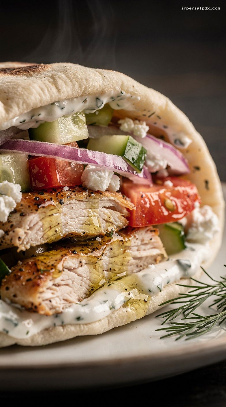 Microwave Greek Chicken Pitas With Quick Tzatziki – Closeup