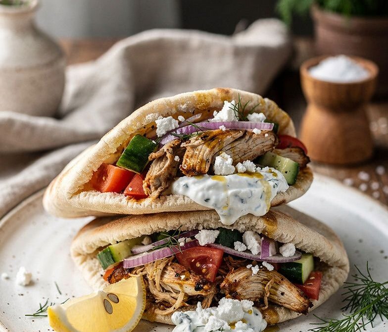Microwave Greek Chicken Pitas With Quick Tzatziki