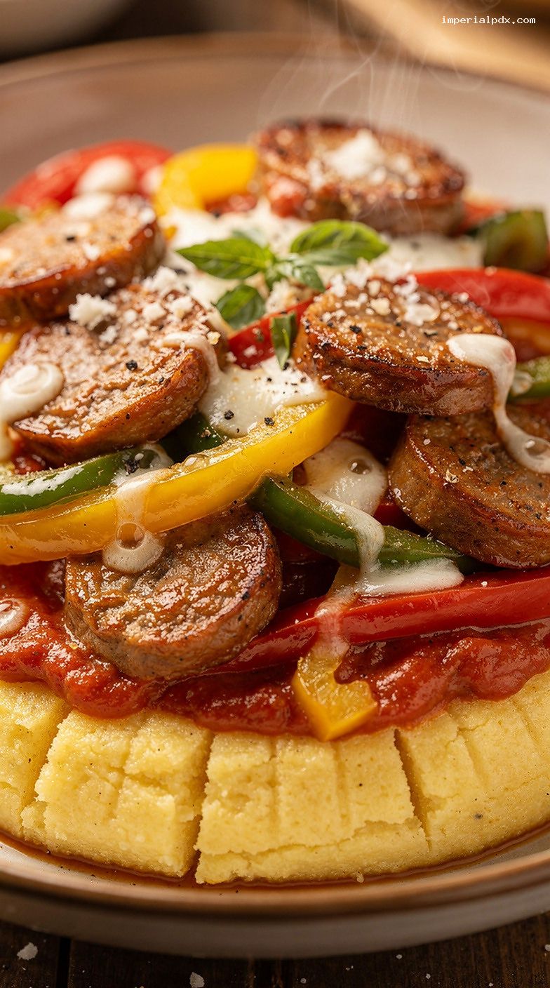 Microwave Italian Sausage and Peppers Marinara Bowl – Closeup