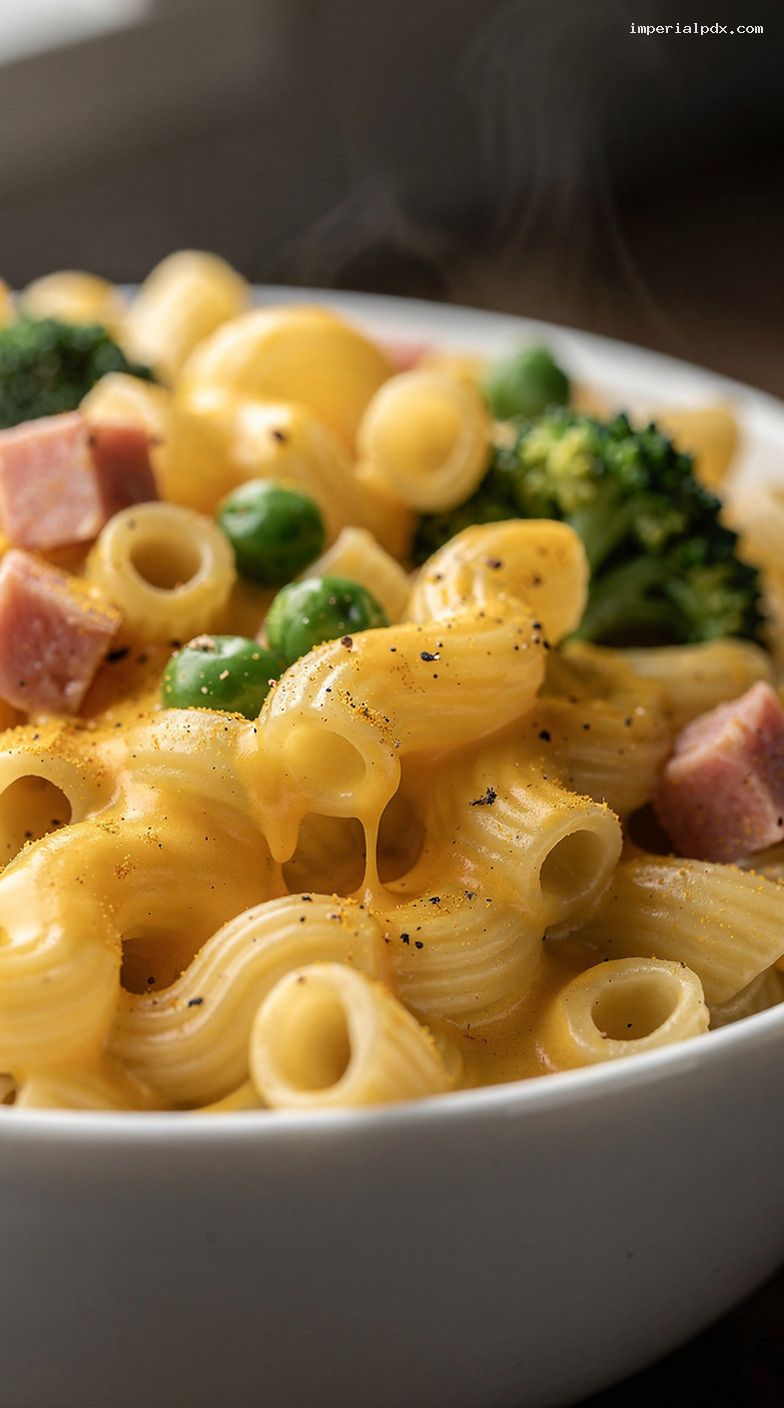 Microwave Mac and Cheese Bowl With Cheddar and Mustard – Closeup