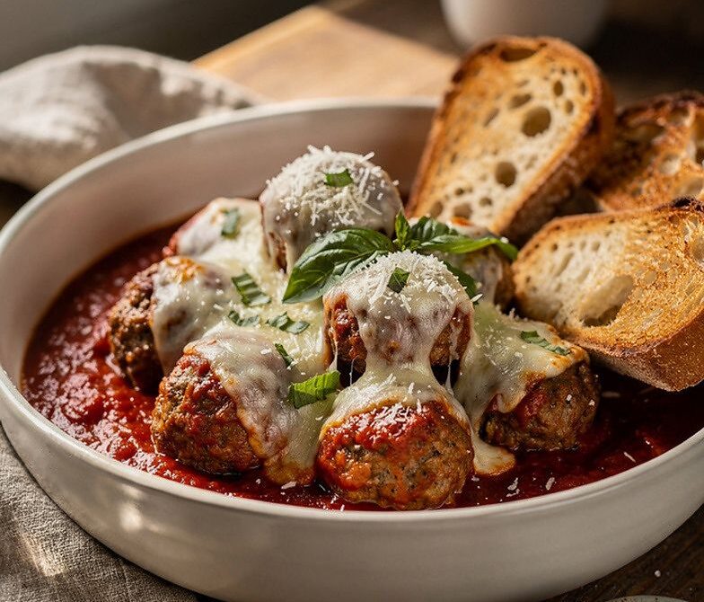 Microwave Meatball Sub Bowl With Marinara and Melted Provolone