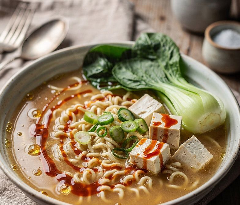 Microwave Miso Ramen with Tofu, Greens, and Chili Oil