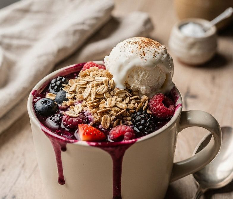 Microwave Mixed Berry Crumble Mug With Oat Cinnamon Topping