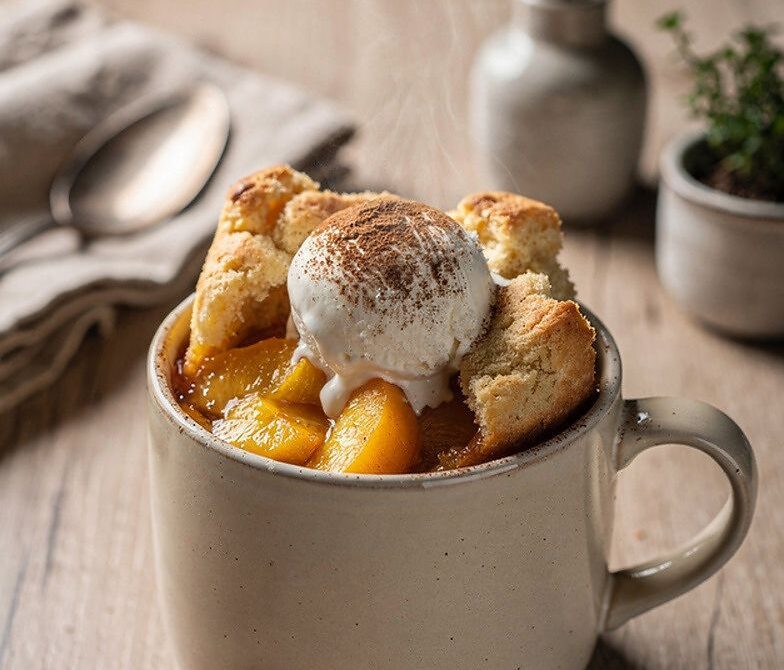 Microwave Peach Cinnamon Cobbler Mug Cake