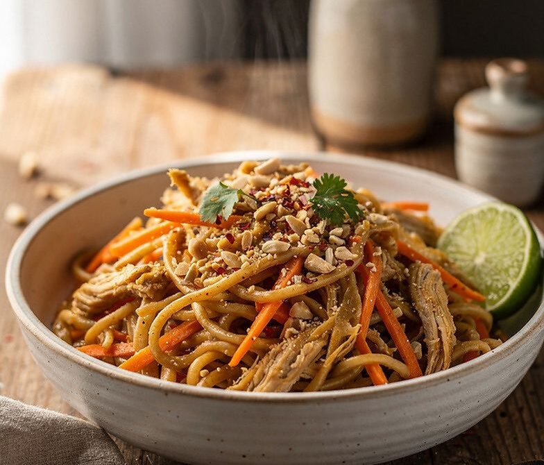 Microwave Peanut Chicken Noodles With Lime and Chili