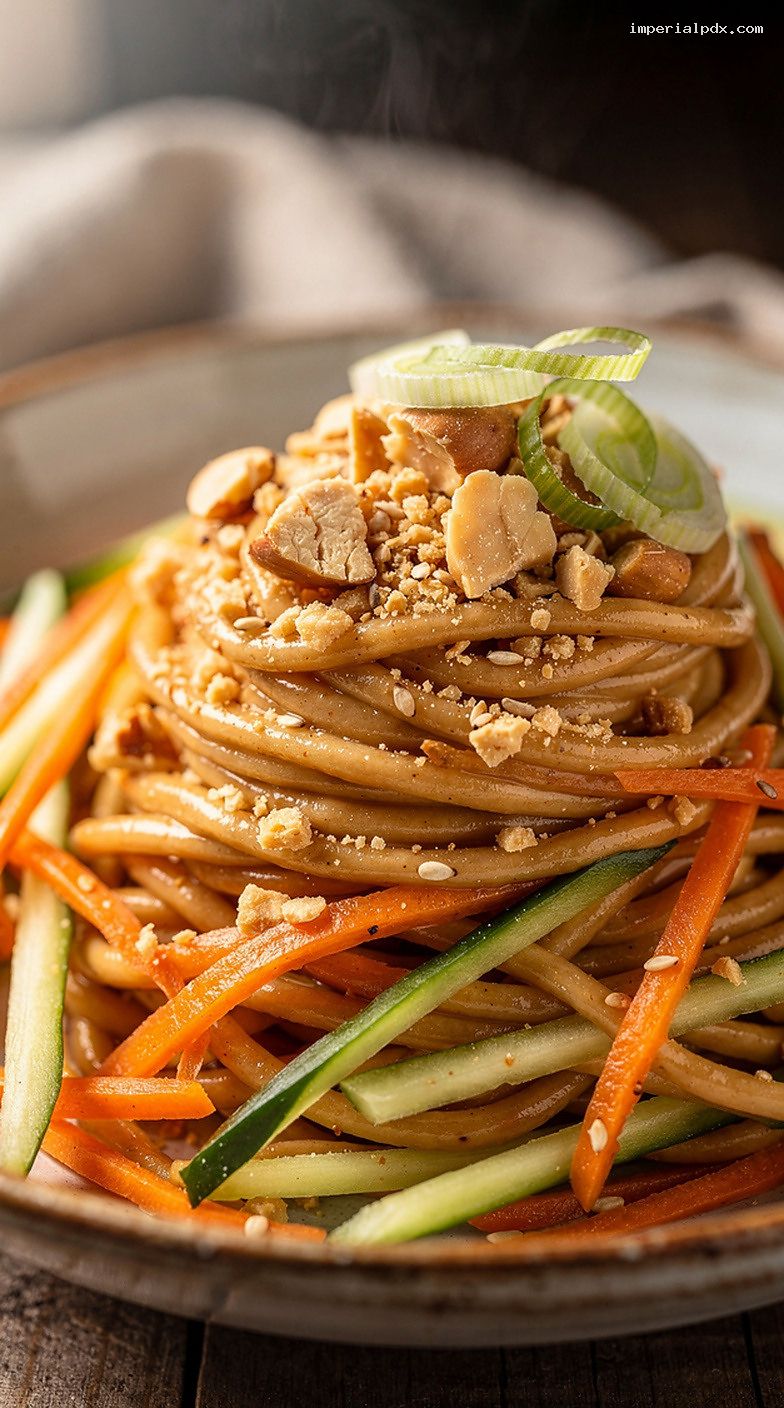 Microwave Peanut Sesame Noodles With Quick Peanut Sauce – Closeup