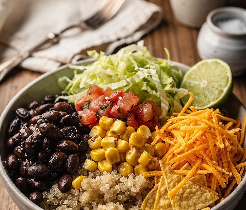 Microwave Quinoa Taco Bowl with Black Beans, Corn, and Salsa