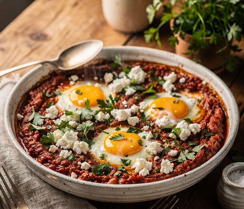 Microwave Shakshuka-Inspired Eggs with Feta and Parsley