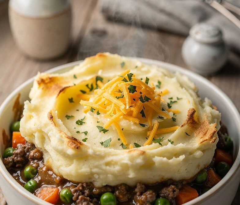 Microwave Shepherd’s Pie Bowl With Mashed Potatoes and Cheddar